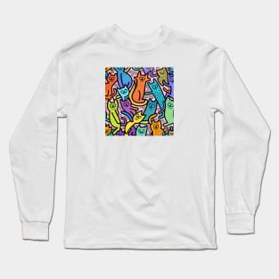 Retro Cat Graffiti Art Long Sleeve T-Shirt